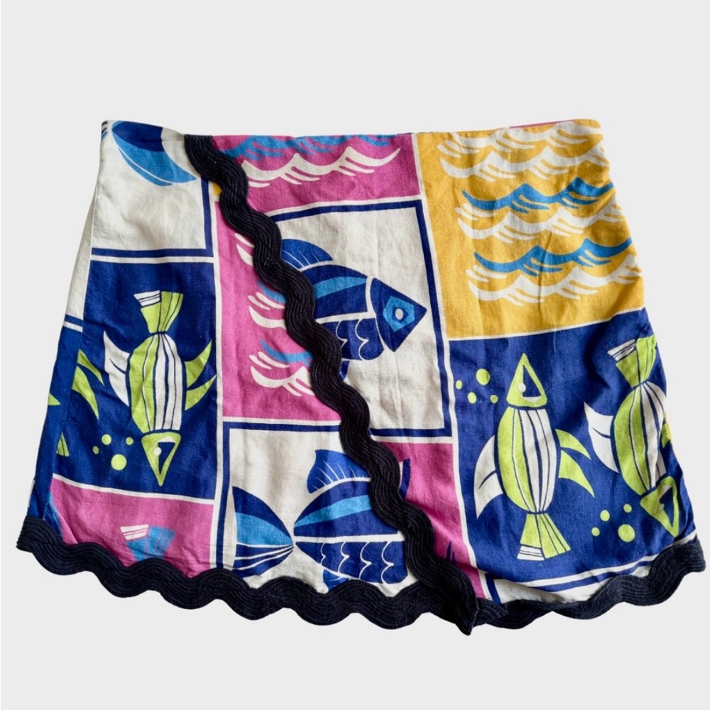 Anthropologie Linen Skirt XL Reef Fish Ric Rac Ocean Beach Nautical Vacation